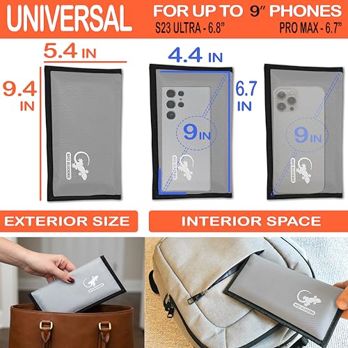 Image of Gecko Travel Tech Faraday Bag Anti-Tracking GPS RFID Car Key Signal Blocker Wallet Shielding Pouch Protective Case for Cell Phone Car Key FOB, Data Privacy, Electronic Device Security, SILVER - NYLON,