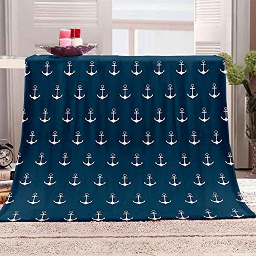 Couverture polaire ancre bleu flanelle microfibre douce 150x200