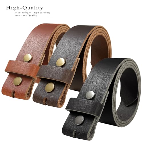 One Piece Full Grain Buffalo Leather Replacement Belt Strap 1-1/2" wide, Big and Tall Size Up to 60"2