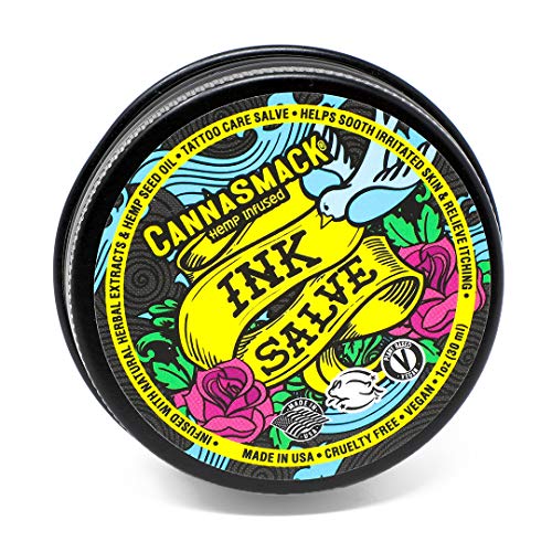 CannaSmack Ink Salve - Natural & Vegan Tattoo Aftercare Balm - Helps Soothe Irritated Skin & Relieve Itching - Hemp & Botanical Tattoo Care Ointment - Cruelty Free, USA