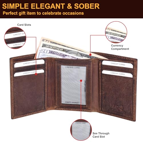 Image of ASAD Leather Slim Everyday Trifold Wallet with ID Window and Multiple Card Slots | Genuine Leather Double Stitched RFID Blocking Stylish | Gift for Him | Hidden Card Pockets