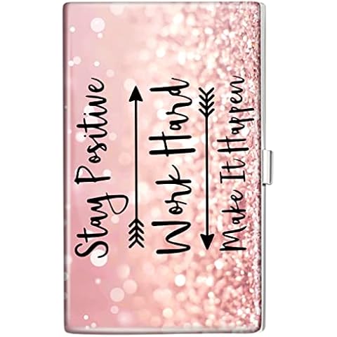Swooflia Business Card Holder Case Wallet for Women Metal Inspirational Quote Slim Pocket Purse Square Card Cases Cute For Realtors Real Estate Agents Cover