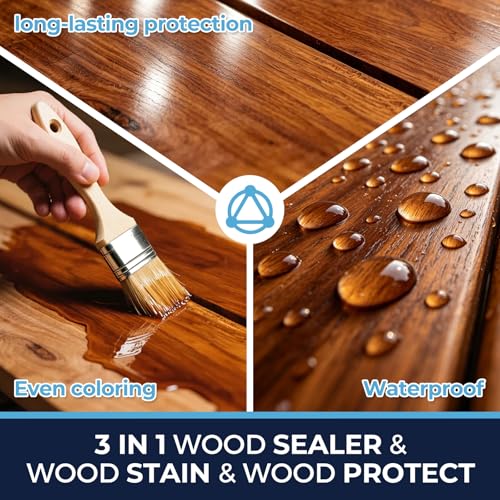 Image of Wood Stain and Sealer in One, Water Based Non-Toxic, Fast Dry, Waterproof Interior & Exterior Wood Stain & Wood Sealant for Furniture, Decks, Fences, Cabinets, Pergolas, Wood Siding, 1Gal, Amber /Brown