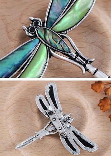 Image of Alilang Dragonfly Brooch Retro Silver Tone Abalone Shell Versatile Brooch Pin Accessories