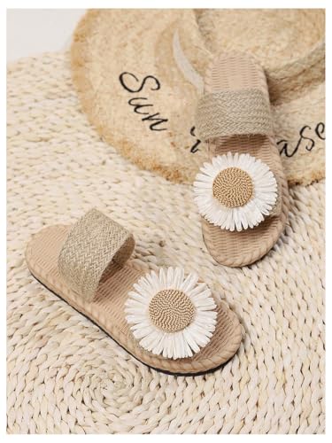 OYOANGLE Girl's Floral Double Strap Linen Slide Sandals Open Toe Beach Vacation Straw Sandal4