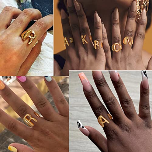 Goldchic Jewelry Gold Bold Initial M Rings For Women, Chunky Letter Open Ring Adjustable Statement Rings For Party #TOP2
