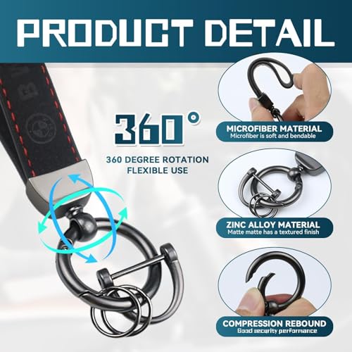 MMDOCO Leather Car Keychain for BMW,Keyrings for Men and Women - Stylish Auto Key Fob Holders with Lanyard for Vehicles(black) - Image 2