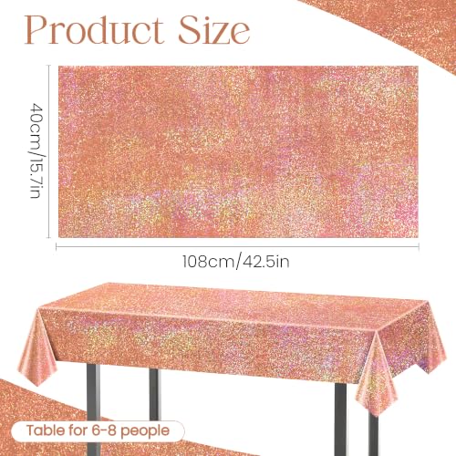Image of 1 Pack Rose Gold Holographic Tablecloth 40 x 108 inch, Iridescent Shiny Plastic Rectangle Table Cover for Bachelorette Party, Bridal Shower, Wedding, Birthday, Anniversary and Baby Shower Decorations