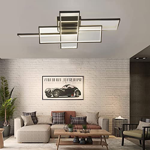 Plafonnier LED dimmable 90W rectangulaire noir avec télécommande pour salon - 4