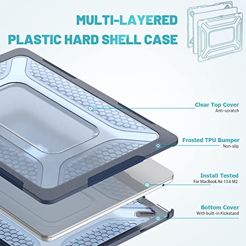 Image of ProElite Case for MacBook Air 13.6 inch 2022 2023 2024 2025 Release M5 /M4 /M3 A3113 M2 A2681 with Touch ID,Heavy Duty Honeycomb Hard Shell with Slim TPU Bumper and Fold Kickstand, Dark Blue