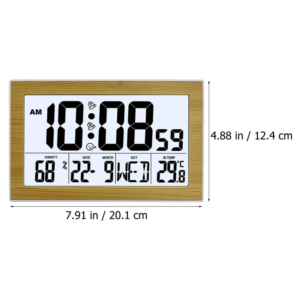 ULTECHNOVO Reloj Despertador Digital Multifunción de Pared y Sobremesa, Pantalla Grande Luz Trasera, Termómetro Integrado, Calendario Perpetuo, Color Madera Bambú, Adecuado para Hogar