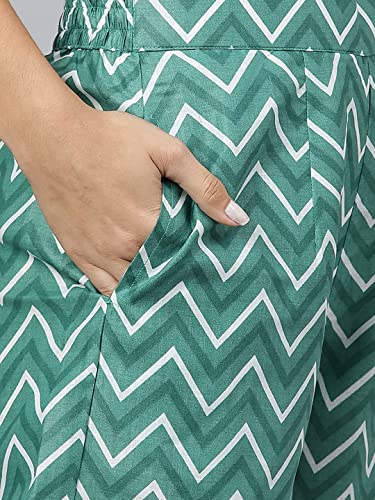 Image of GoSriKi Women's Cotton Blend Printed Straight Kurta, Palazzo & Dupatta (Tinka New-GO)