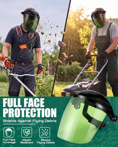 Image of Tellegloww 4 Pack Face Shield for Grinding, Impact Resistant Full Face | For Cutting and Woodworking, Chemical Splash Guard, Adjustable Headband, Reusable Clear Visor, Work Safety Protection