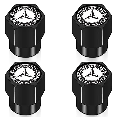 Stem Cover 4 Pieces of Black Metal tire Cover with Logo Badge Suitable for Mercedes-Benz Valve Cover New C-Class E-Class C200L E300L GLC GLK GLE Accessories