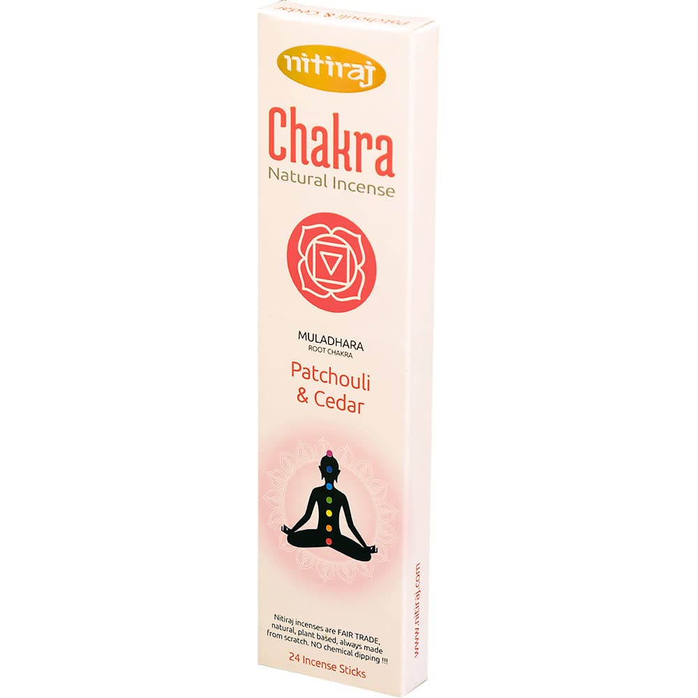 Nitiraj Natural Chakras Incense Sticks Slow Burning 1hr. 2 Pack (Root Chakra (Patchouli & Cedar))