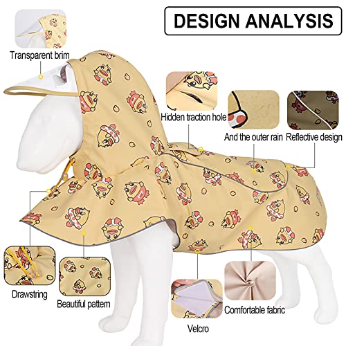 Uvtqssp Reflective Dog Raincoat With Adjustable Hooded And Hook & Loop, Waterproof Slicker, Lightweight Rain Poncho Pattern Dog Jacket For Size Small And Large Puppies Yellow M #TOP5