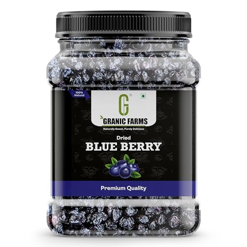 Granic Farms Premium Dried Blueberries Plum 500gm | Blueberries Plum | Whole and Unsweetened | Vegan and Gluten Free - Vitamin Rich | Low Fat Healthy Snacks | Dried Blueberries 500gm