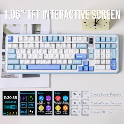 Image of MechLands Vibe99 Wireless Gaming Keyboard with 1.06'' Screen, 96% Hot Swappable Creamy Mechanical Keyboard with Gasket Structure, BT5.0 /2.4GHz /USB-C, 5-Layer Padding, RGB, NKRO for Win /Mac (Blue)