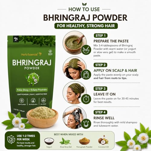 Image of Herb Essential Bhringraj Powder 100g | Pure Herbal Hair Care Powder for Strong Healthy Hair & Scalp Nourishment | Natural Ayurvedic Hair Pack