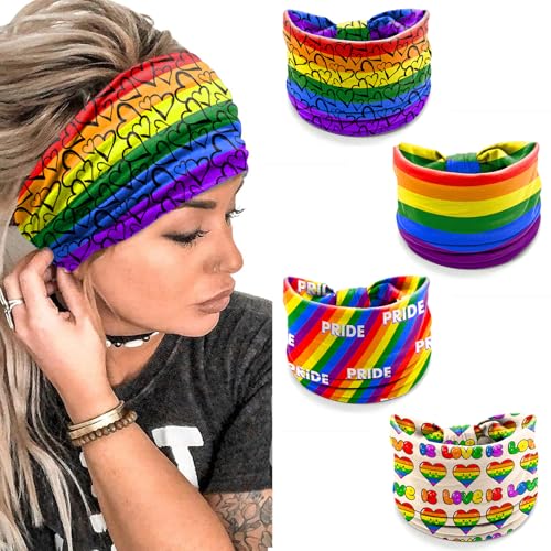 winthrop 4 Pcs Rainbow Pride Headbands for Women & Men LGBTQ+ Love is Love Wide Stretch Hair Bands Colorful Festival Yoga Sports Head Wraps for Gay Pride Parade & Daily Wear