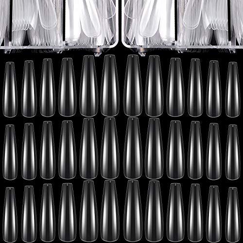 300 Pieces Extra Long Coffin Press on Nails Full Cover XXL Ballerina False Nails Cover Ballerina Nails Coffin Artificial False Nails with Storage Box for Nail Art Salon Women Girl (Clear Color)