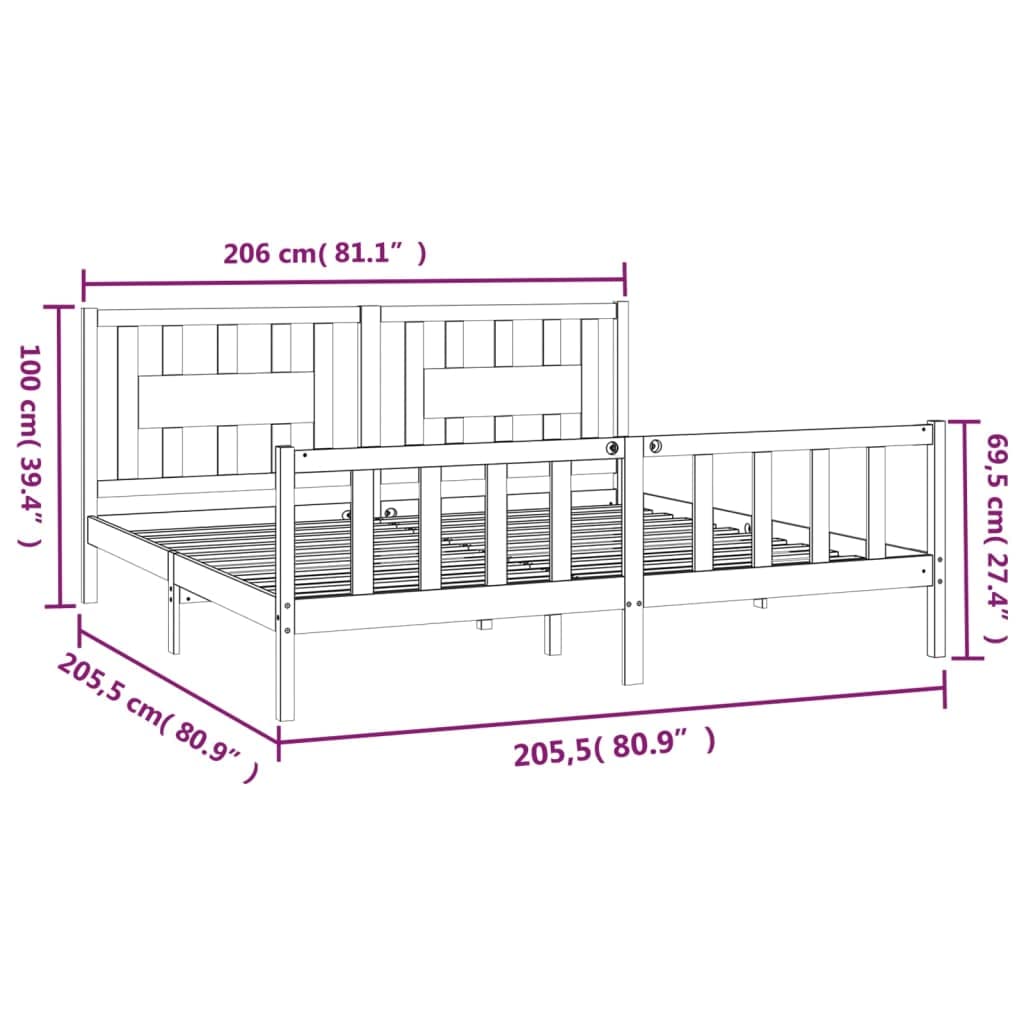 lite drewno sosnowe z wezgłowiem klasyczna czarna 200x200 cm | Rama łóżka 200x200 z wezgłowiem lite drewno sosnowe czarna stabilna