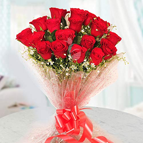 floweraura fresh flowers Bouquet of 20 Red Roses wrapped in cellophane