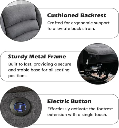 Image of EBELLO Classic Power Recliner Chair, Oversized Electric Reclining Chair with Overstuffed Cushion and Back, Soft Fabric Adults Single Recliner Sofa for Living Room, Grey
