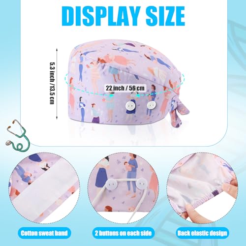 Image of Unittype 4 Pcs Nurse Caps for Women Nursing Working Caps with Button and Sweatband Adjustable Elastic Scrub Hats for Dentist