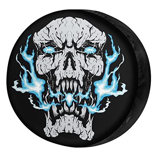 Image of Delerain Blue Fire Skull Head Spare Tire Cover Wheel Protectors Sun Protector Waterproof for RV Trailer RV SUV Truck and Many Vehicle(16 Inch for Diameter 29 inch-31 inch)