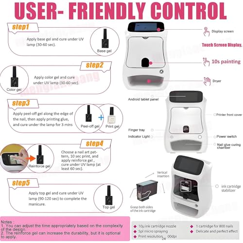 menglanchang Portable Nail Art Machine,Upgrade Touch Screen Smartphone Control Wireless WiFi Nail Art Printing-Nail Polish Set -Over 800 Images - for Beauty Personal Care - Image 6