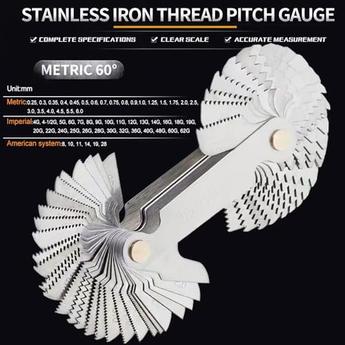 32 Blades Feeler Gauges SAE/Metric Feeler Gauge 58 pcs Thread Gauge Metric & Imperial & US Screw Gauge SAE Thread Pitch Gauge for Machining Assembly Quality Inspection