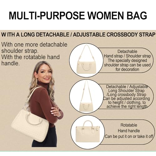 Bolso Tote tejido para mujer de cuero vegano beige miniatura 3