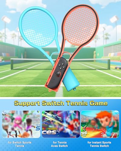 Image of FYOUNG Tennis Racket for Nintendo Switch 2 for Joy Cons, Hand Grips Compatible with Switch 2 /OLED /Switch 1 Handle Grip Holder for Mario Tennis Aces Sports Game Accessories with Hand Staps-2 Packs