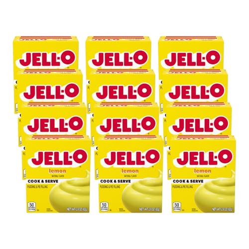 Image of Jell-O Cook & Serve Pudding & Pie Filling Mix, Lemon Flavor, Classic Stovetop Dessert, Smooth & Creamy for Baking, Pies & Custards, 2.9 oz (Pack of 12)