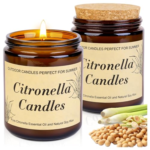 OFUN Citronella Kerzen 2x15 Oz - Natürliche Sojawachs-Kerzen Gegen Mücken | 140-180h Brenndauer Für Garten & Camping