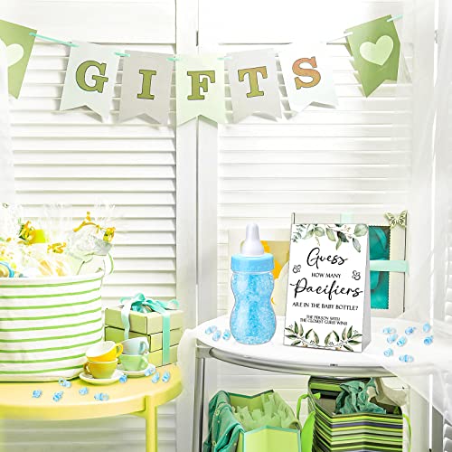 Image of Roowest 512 Pcs Baby Shower Games Guess How Many Pacifiers Sign 100 Small Guessing Games 10 HB Pencils 750ml Milk Bottle 400 Acrylic Pacifiers Decoration for Guest Gender Reveal(Blue,Plant)