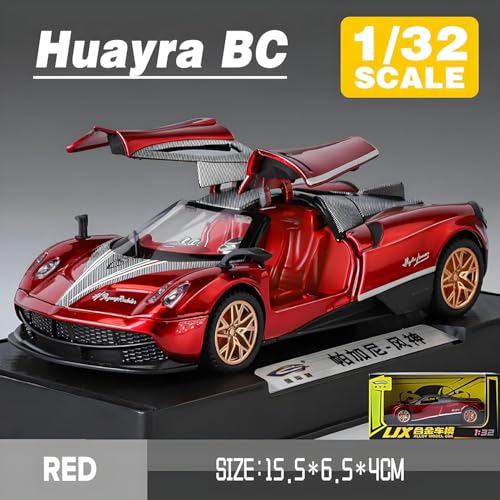 Image of Pagani Huayra Die-Cast Car - 1:32 Scale Alloy Model Supercar with Pull-Back Function, Lights & Sound, Openable Doors - Collectible Toy for Kids, Boys & Men (Color As Per Stock)