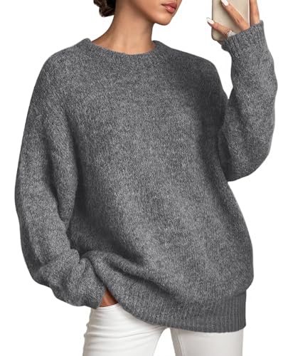 PRETTYGARDEN Womens Fall Long Sleeve Sweater Crew Neck Fuzzy Loose Fit Chunky Knit Oversized Pullover Sweaters Going Out Tops2