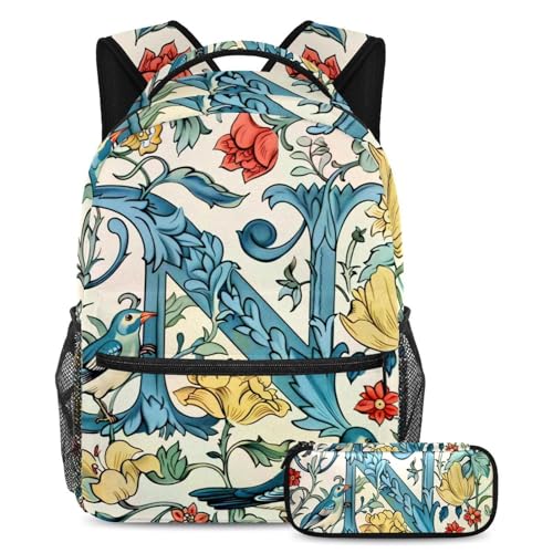 Sac à dos d'école lettre N ensemble 2 pièces grand format avec trousse ado