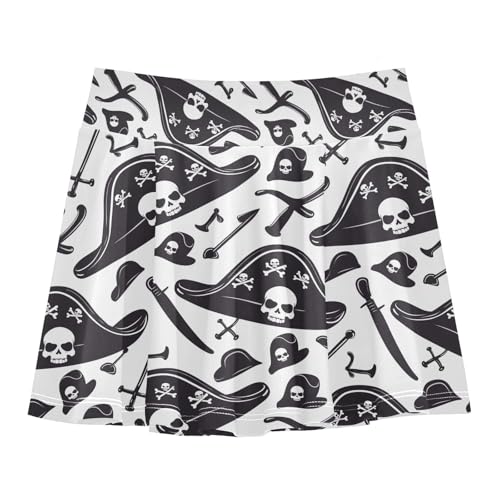 visesunny Girls Flowy Pleated Skirt Skeleton Pirate Hat Tennis Golf Fashion Short Skorts for Casual Dance Outfit