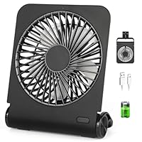 Dreamhigh® USB Ventilator mit 2500mAh Akku, Kleiner Ventilator Leise (30dB), 4 Geschwindigkeiten, 220° Schwenkbar Tischventilator für Büro/Zuhause, Schwarz