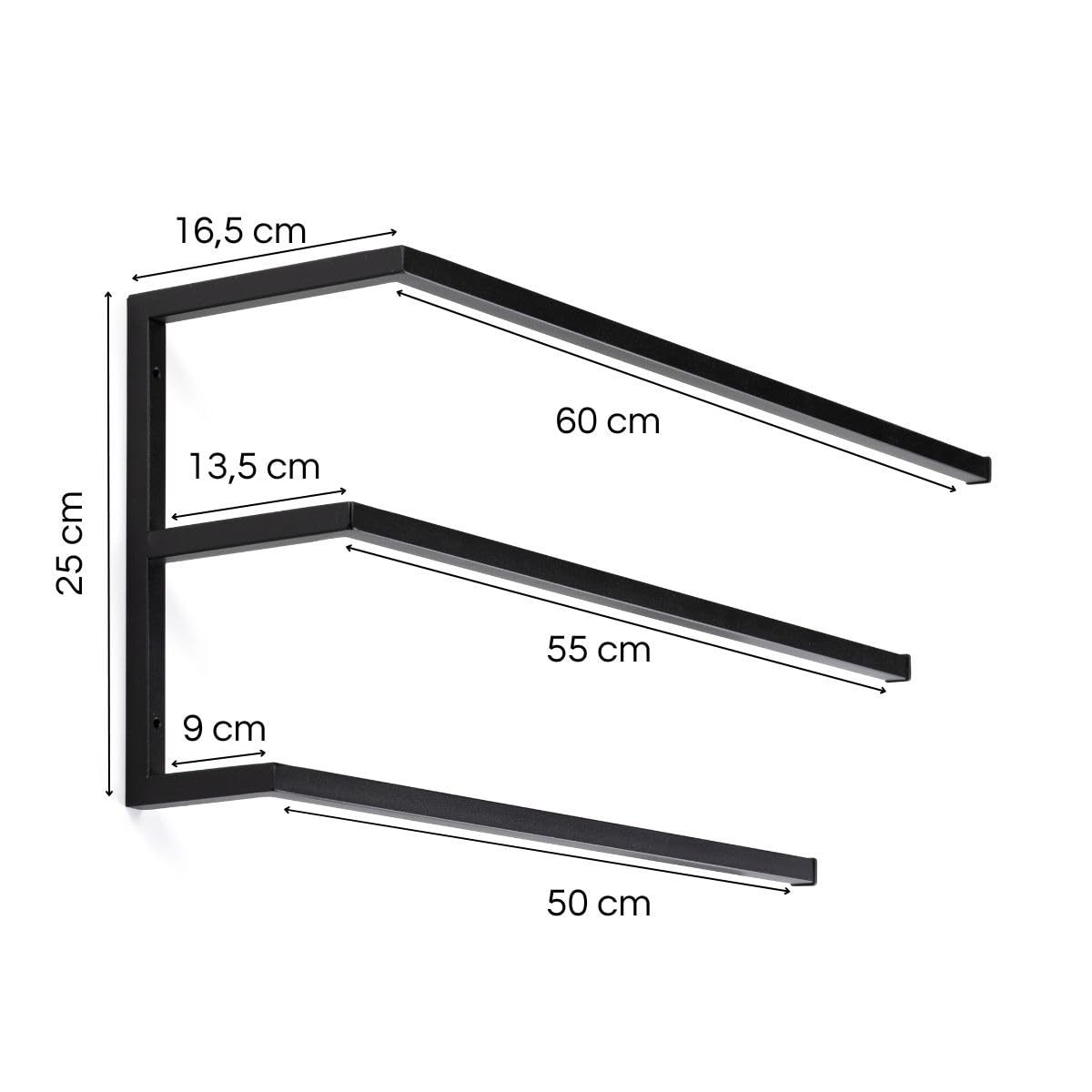 Handtuchstange Handtuchhalter Wand 60 cm Metall Schwarz Matt 3 Ebenen Bad Handtuchhalterung Loft Industrial Wandmontage Badezimmer