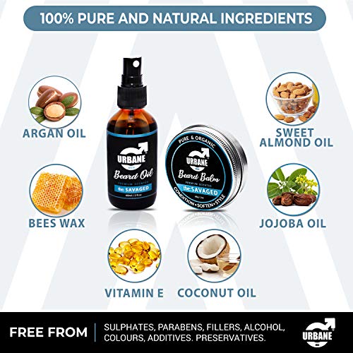 Urbane Men Beard Care Kit – Premium Scented Beard Grooming Set with Beard Oil, Beard Balm, Beard Brush & Comb – Natural and Organic Ingredients – Moisturising Beard Conditioner Gift Set (the: SAVAGED) - Image 4