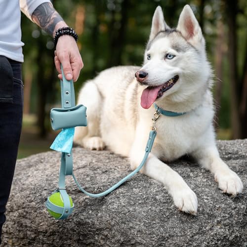 Image of Hidemont Dog Poop Bag Holder for Leash, Durable Leather Leakproof Pet Waste Bag Dispenser for Leashes, 20 Bags Included (Iceberg)