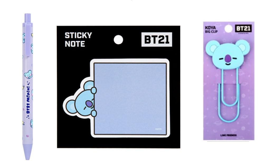 Official Stationery School Supplies (Blue Koala) One Gel Pen + One Sticky Note + One Big Clip Stationery Set Love Yourself Answer