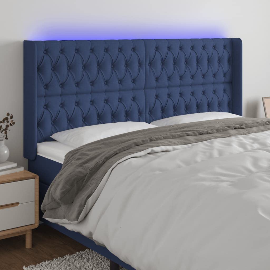 Cabecero de Cama LED Azul 183x16x118/128cm Altura Ajustable con Luz RGB para Jóvenes y Adultos