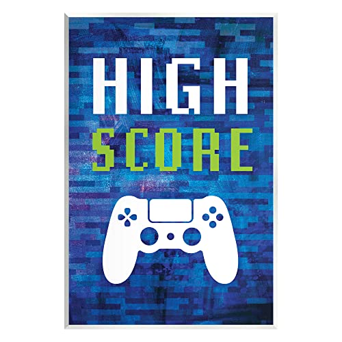 Stupell Industries High Score Pixel Style Gaming Controller Typografie Holz Wandkunst Design von Victoria Barnes Cover