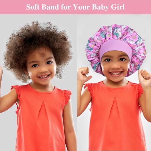 3pcs Satin Bonnets for Kids Sleeping, Cute Hair Bonnet with Scrunchies for Girls Curly Hair, A4