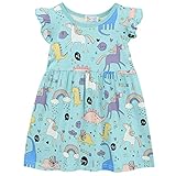 Toddler Girls Dresses Unicorn Dinosaur Ruffle Flutter Sleeve Summer Casual Sundress Kids Dress 4T